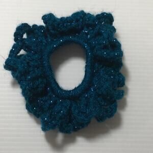 NWT Dark Blue Sparkly Soft Handmade Crocheted Hair Scrunchie Women
